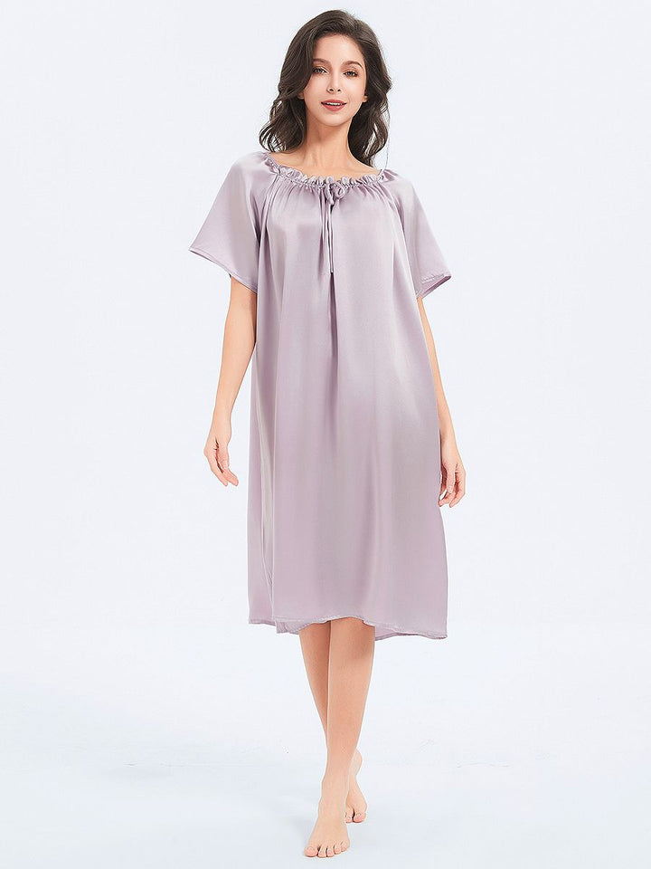 19 Momme Loose Style Knee-length Short-sleeve Silk Nightdress