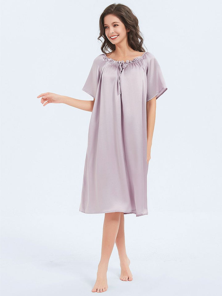 19 Momme Loose Style Knee-length Short-sleeve Silk Nightdress