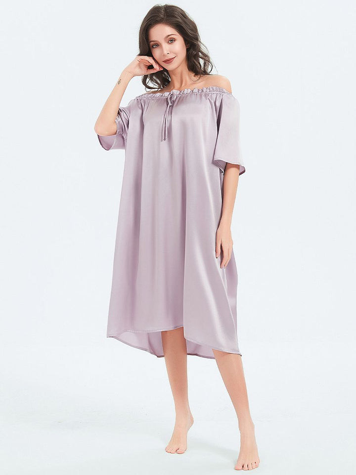 19 Momme Loose Style Knee-length Short-sleeve Silk Nightdress
