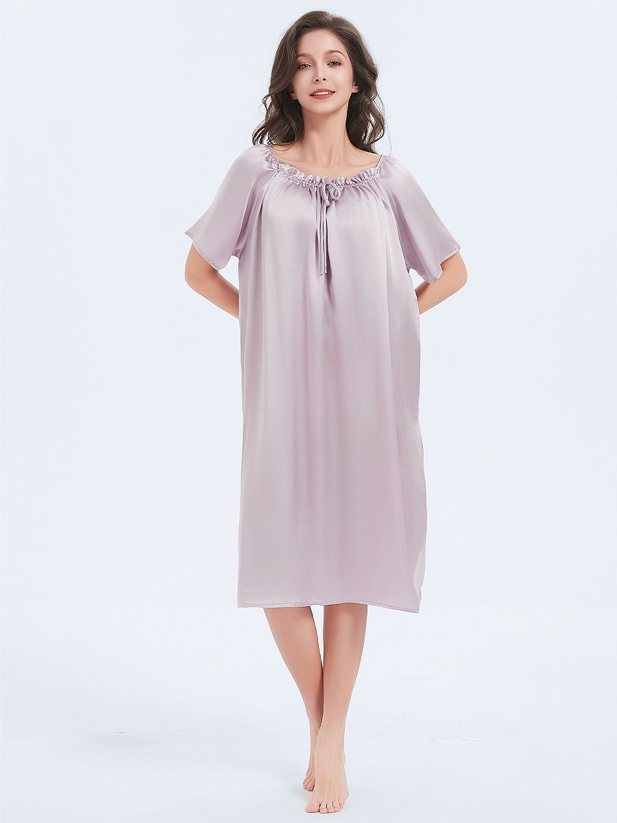 19 Momme Loose Style Knee-length Short-sleeve Silk Nightdress