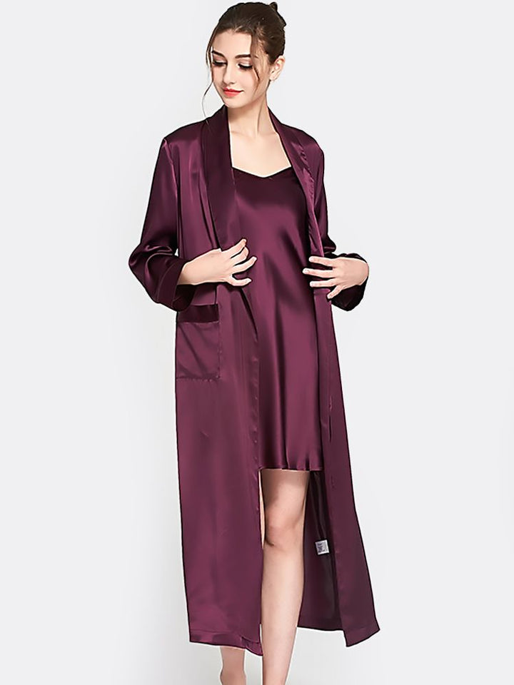 19 Momme Luxurious Long Mulberry Silk Nightgown and Robe Set