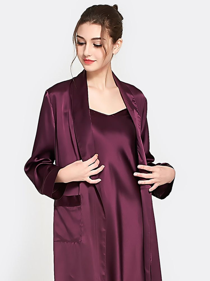 19 Momme Luxurious Long Mulberry Silk Nightgown and Robe Set