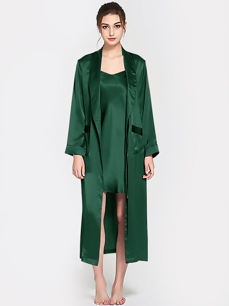 19 Momme Luxurious Long Mulberry Silk Nightgown and Robe Set