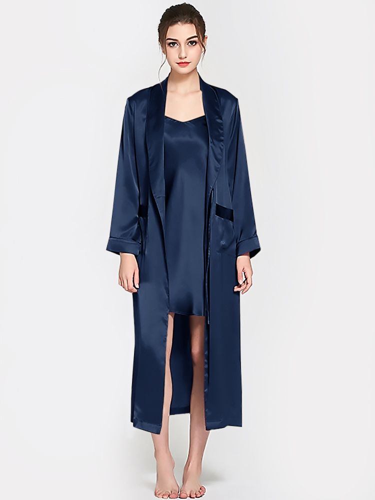 19 Momme Luxurious Long Mulberry Silk Nightgown and Robe Set