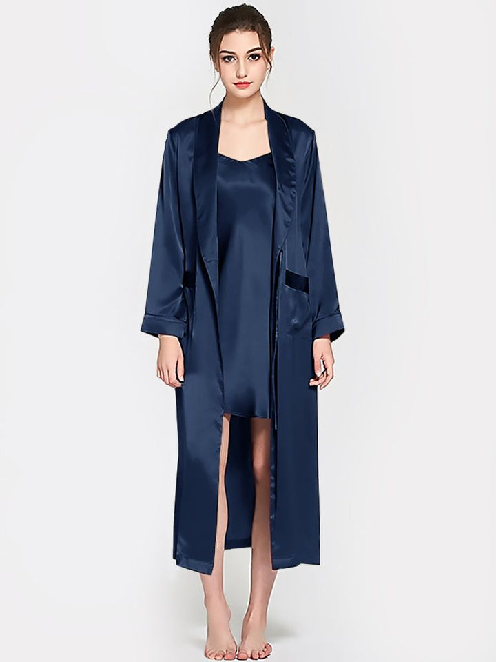 19 Momme Luxurious Long Mulberry Silk Nightgown and Robe Set