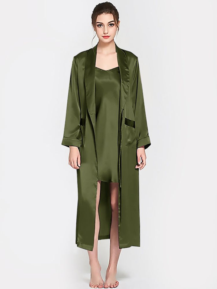 19 Momme Luxurious Long Mulberry Silk Nightgown and Robe Set