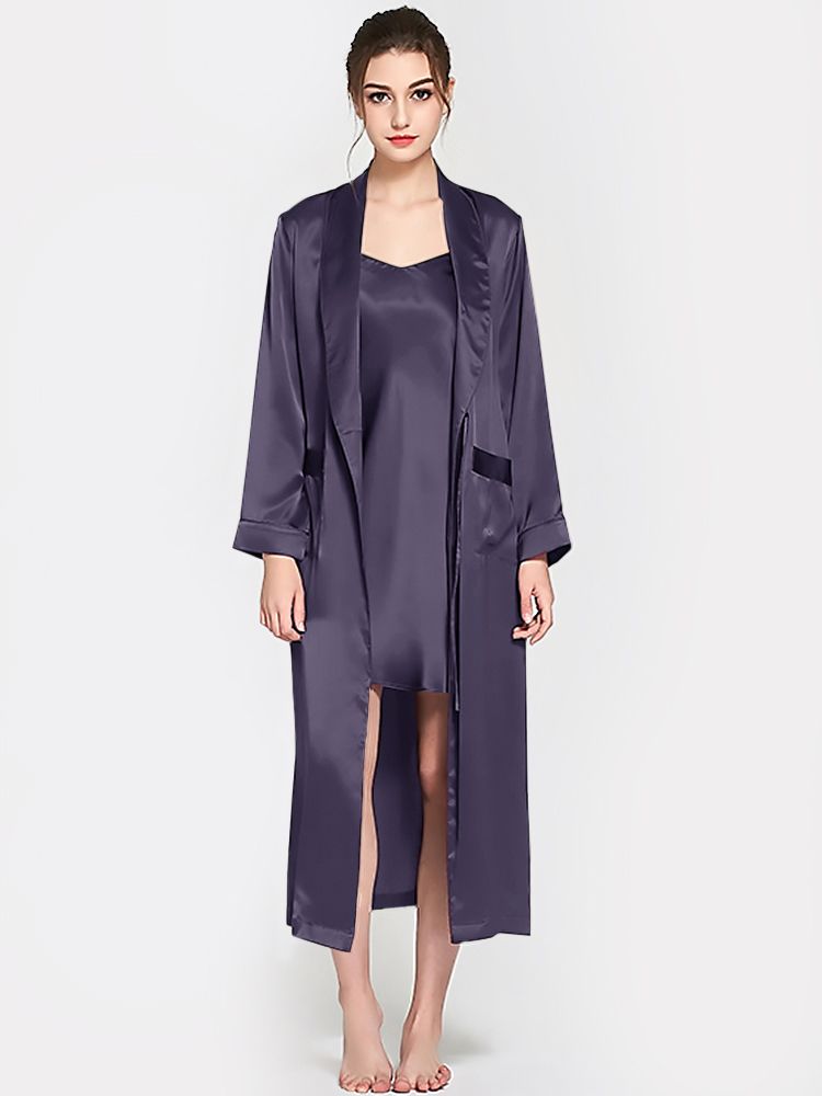 19 Momme Luxurious Long Mulberry Silk Nightgown and Robe Set