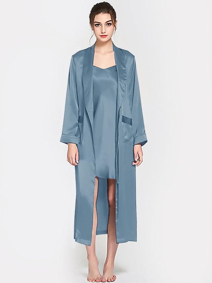 19 Momme Luxurious Long Mulberry Silk Nightgown and Robe Set
