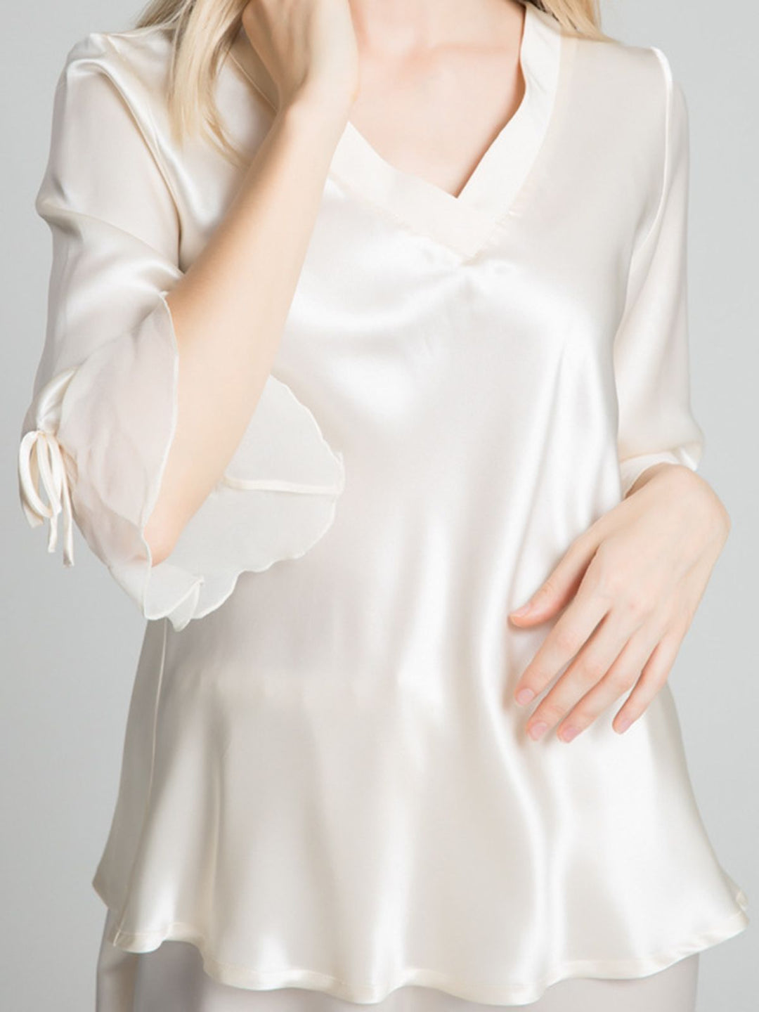 19 Momme Luxurious Long Silk Pajamas Set with Ruffled Sleeves