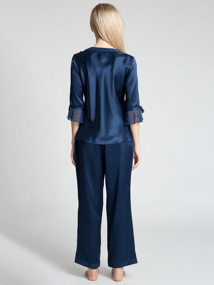 19 Momme Luxurious Long Silk Pajamas Set with Ruffled Sleeves