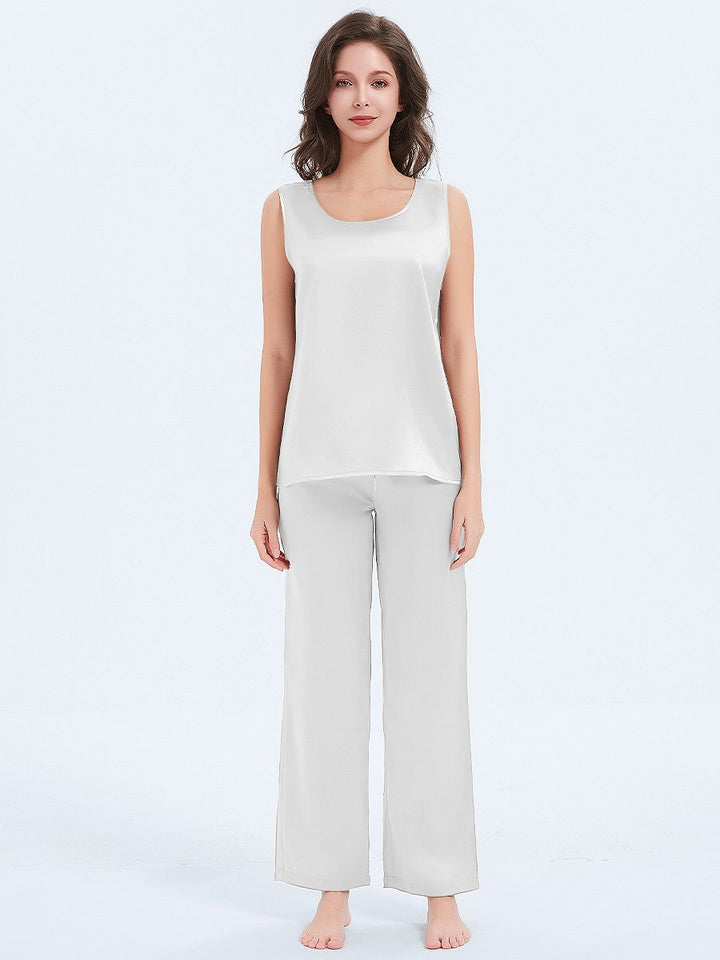 19 Momme Round Neck Silk Tank Top and Pajama Pants Set for Women