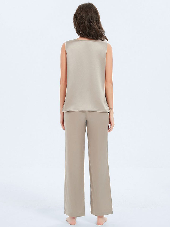 19 Momme Round Neck Silk Tank Top and Pajama Pants Set for Women