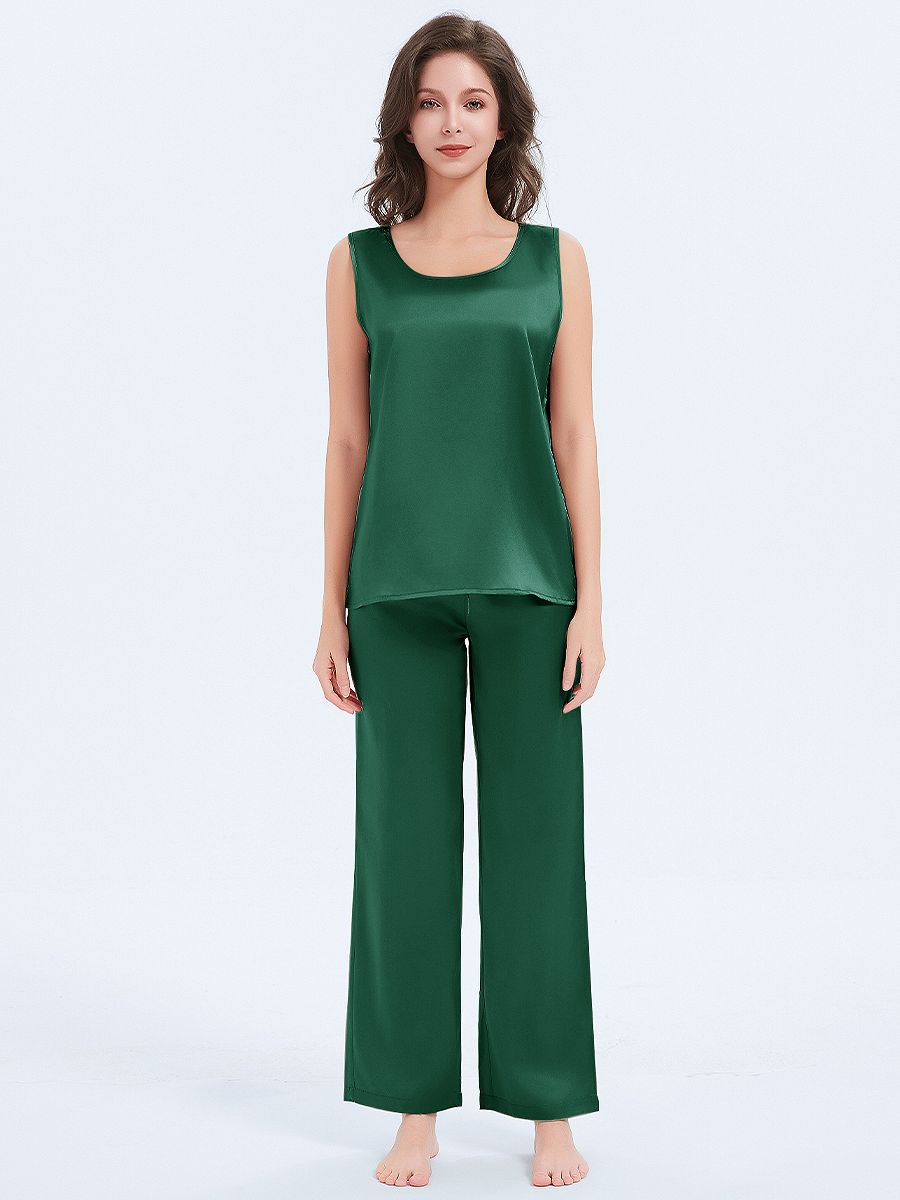19 Momme Round Neck Silk Tank Top and Pajama Pants Set for Women