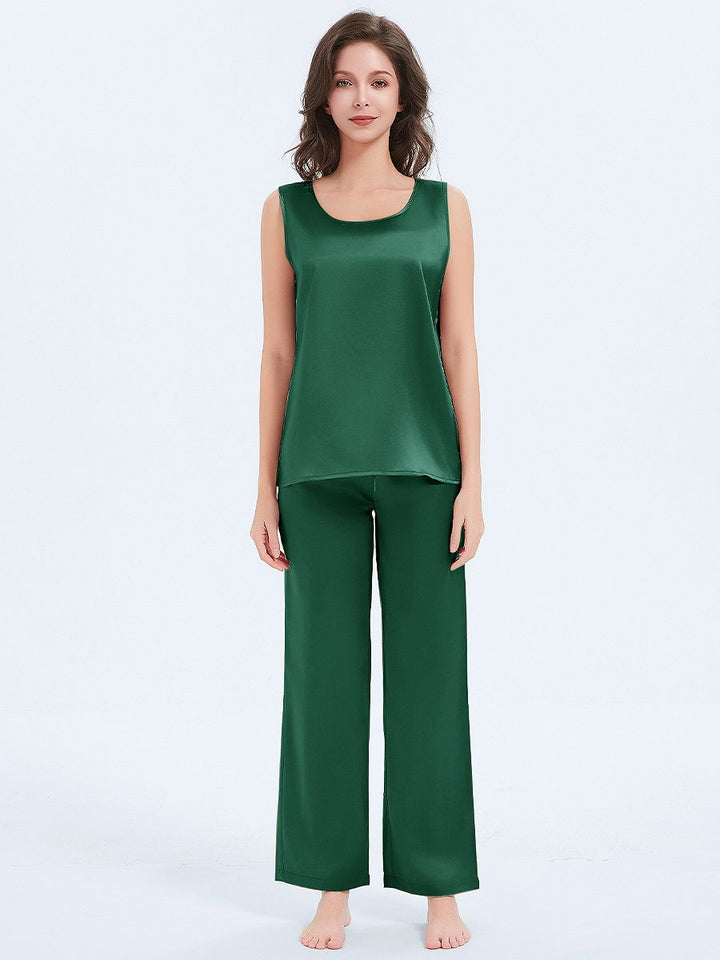 19 Momme Round Neck Silk Tank Top and Pajama Pants Set for Women