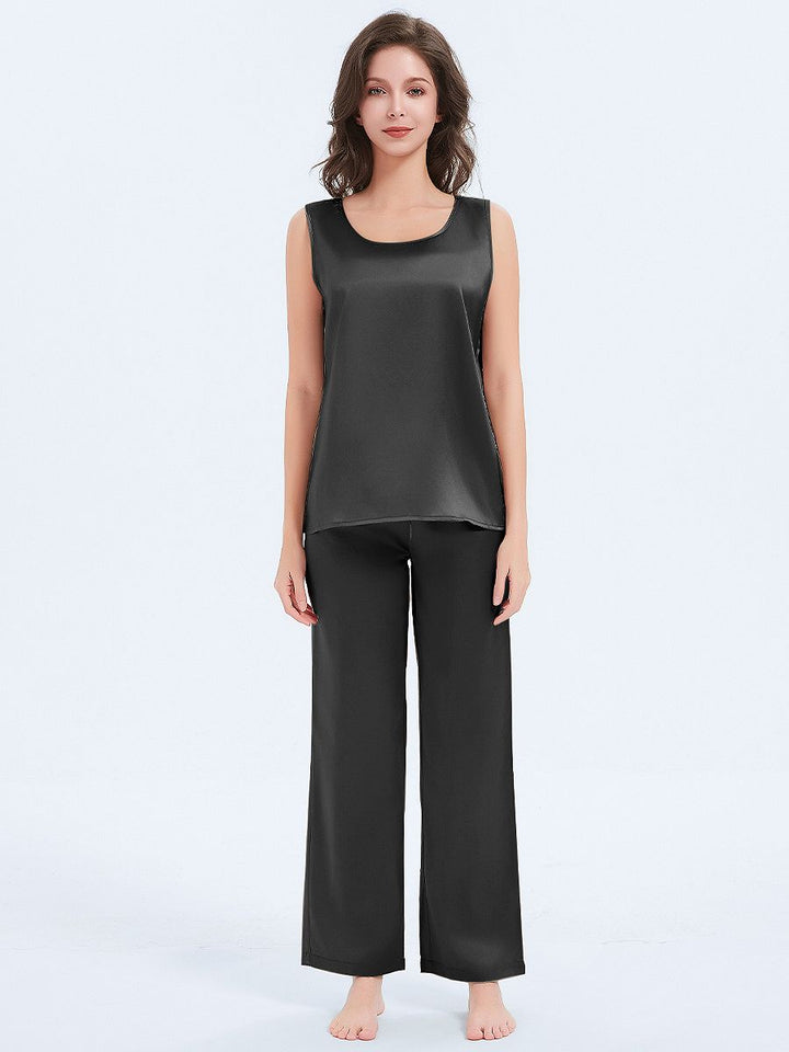 19 Momme Round Neck Silk Tank Top and Pajama Pants Set for Women