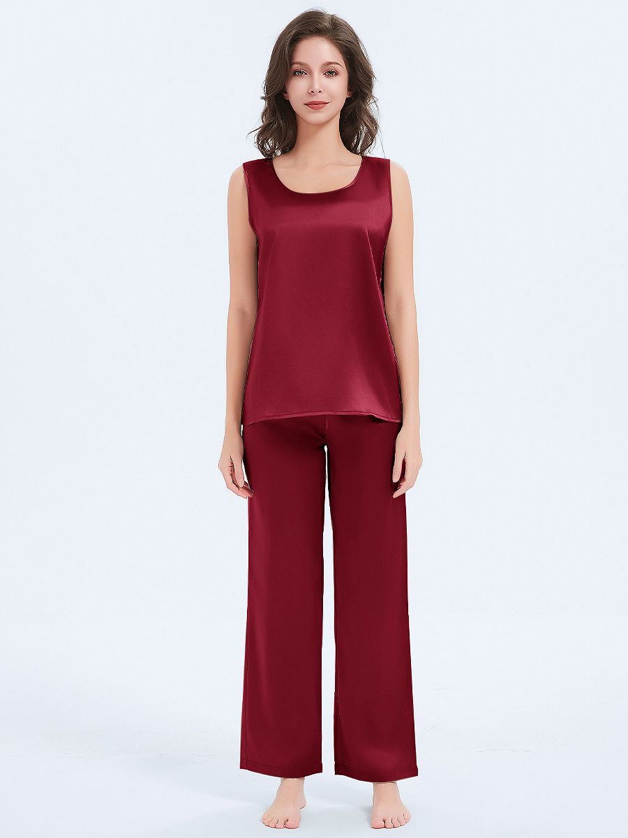 19 Momme Round Neck Silk Tank Top and Pajama Pants Set for Women