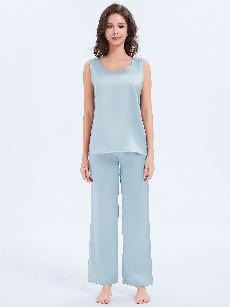 19 Momme Round Neck Silk Tank Top and Pajama Pants Set for Women
