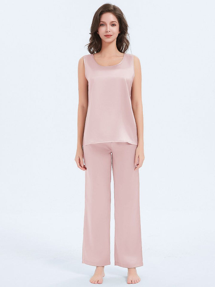 19 Momme Round Neck Silk Tank Top and Pajama Pants Set for Women