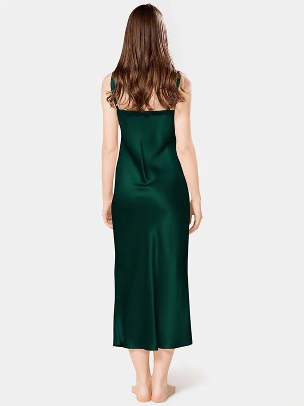 19 Momme Soft V-neck Mid-Length Silk Slip Nightgown with Wide Shoulder Straps