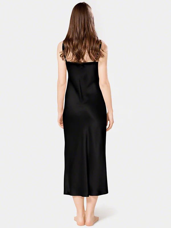 19 Momme Soft V-neck Mid-Length Silk Slip Nightgown with Wide Shoulder Straps