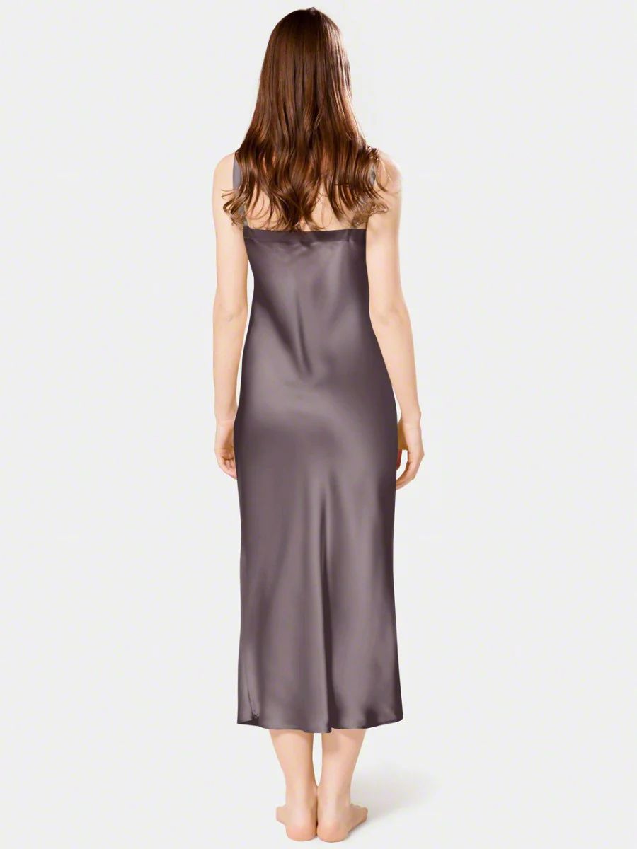 19 Momme Soft V-neck Mid-Length Silk Slip Nightgown with Wide Shoulder Straps