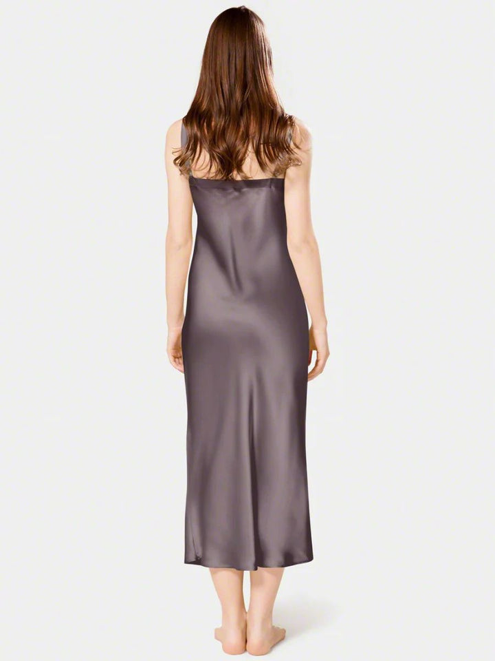 19 Momme Soft V-neck Mid-Length Silk Slip Nightgown with Wide Shoulder Straps