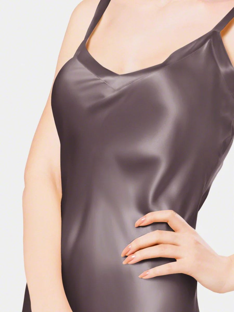 19 Momme Soft V-neck Mid-Length Silk Slip Nightgown with Wide Shoulder Straps