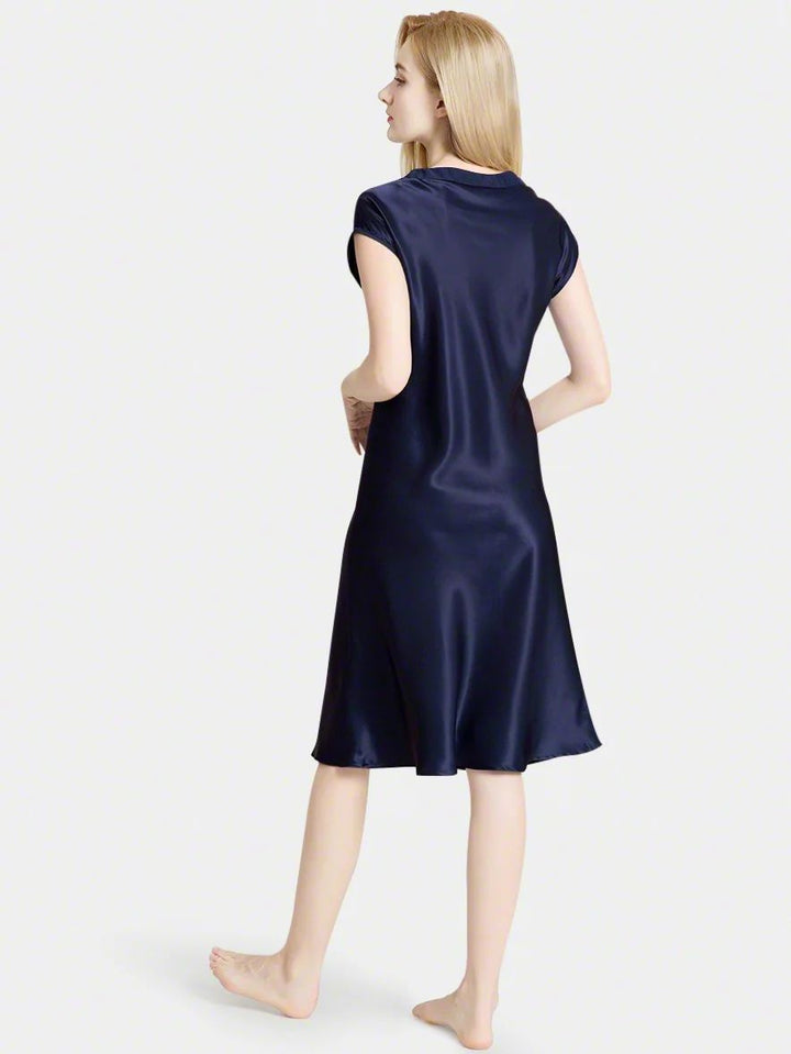19 Momme Soft V-neck Silk Midi Nightgown with Cap Sleeves