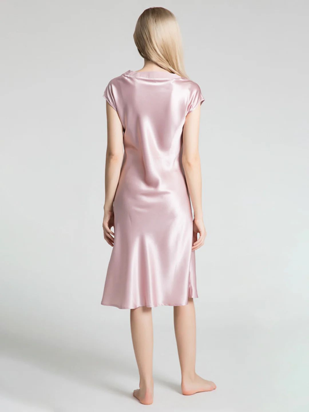 19 Momme Soft V-neck Silk Midi Nightgown with Cap Sleeves