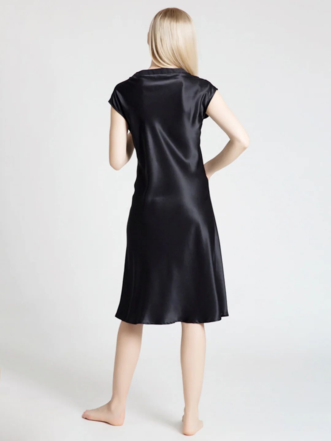 19 Momme Soft V-neck Silk Midi Nightgown with Cap Sleeves
