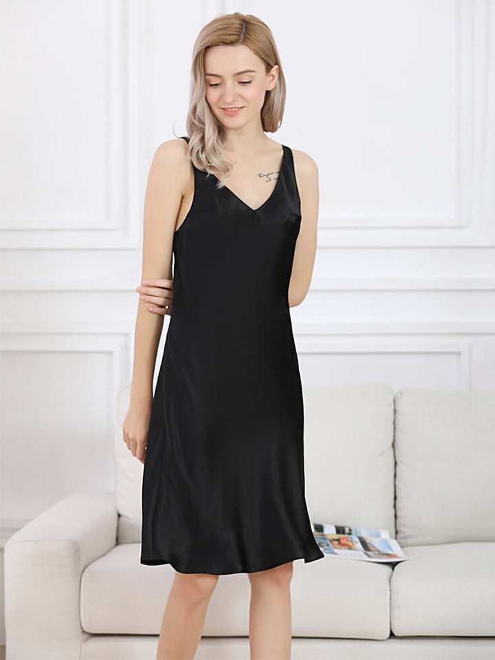 19 Momme V-Neck Double Strap Modern Midi Silk Slip Nightgown