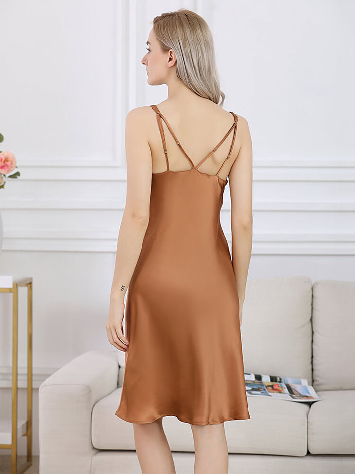 19 Momme V-Neck Double Strap Modern Midi Silk Slip Nightgown