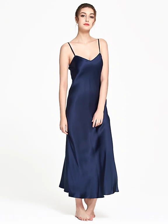 19 Momme Women Elegant Long Silk Slip Nightgown