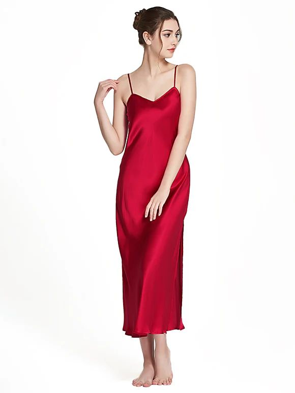 19 Momme Women Elegant Long Silk Slip Nightgown