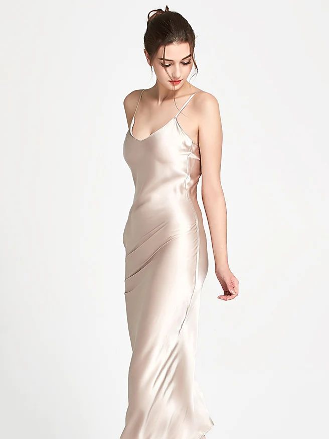 19 Momme Women Elegant Long Silk Slip Nightgown