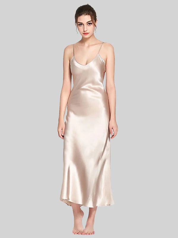 19 Momme Women Elegant Long Silk Slip Nightgown