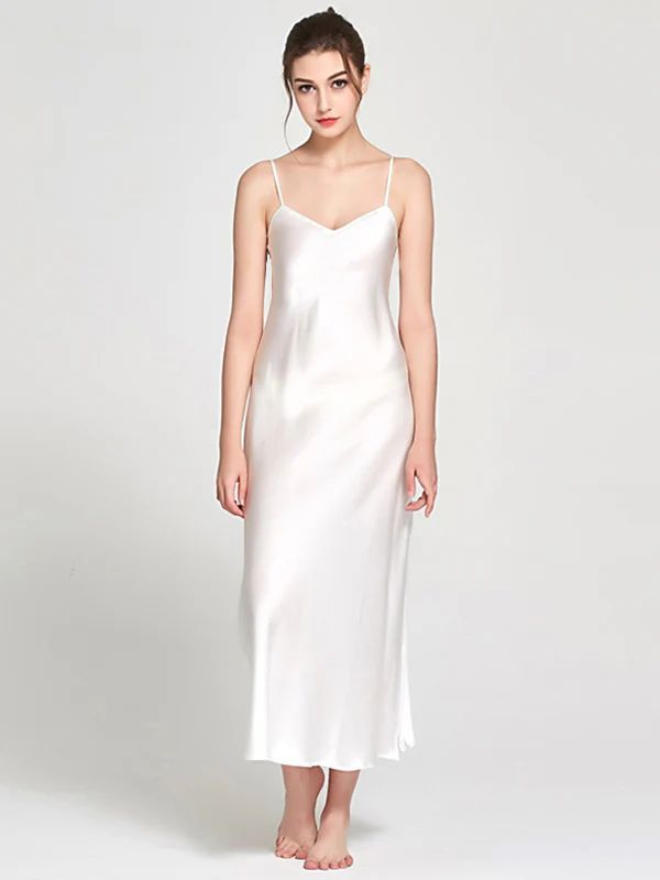 19 Momme Women Elegant Long Silk Slip Nightgown