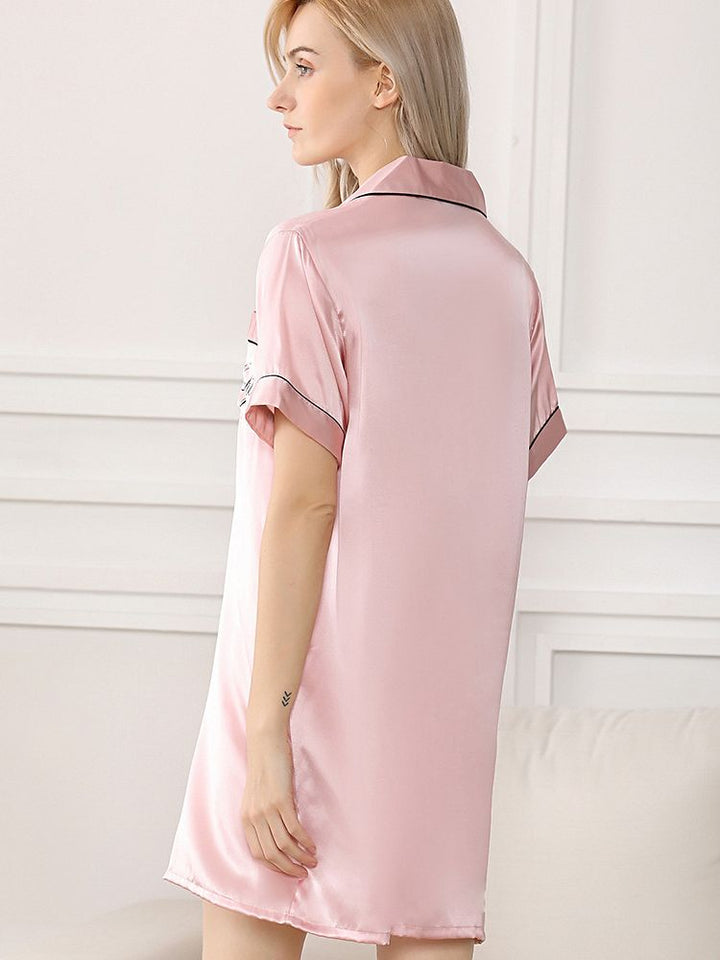 19 Momme Women's Classic Short-Sleeve 100% Silk Nightshirt with Trimming