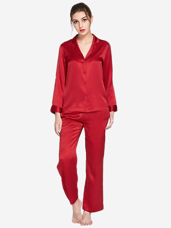 19 Momme Classic Solid Color Full Length Silk PJ Set for Women