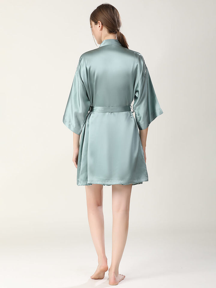 19 Momme Double-Strap Silk Chemise and Short Kimono Robe Set