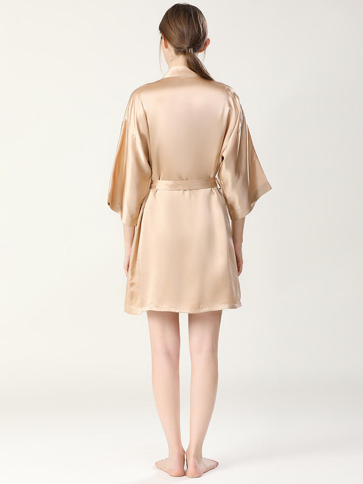 19 Momme Double-Strap Silk Chemise and Short Kimono Robe Set
