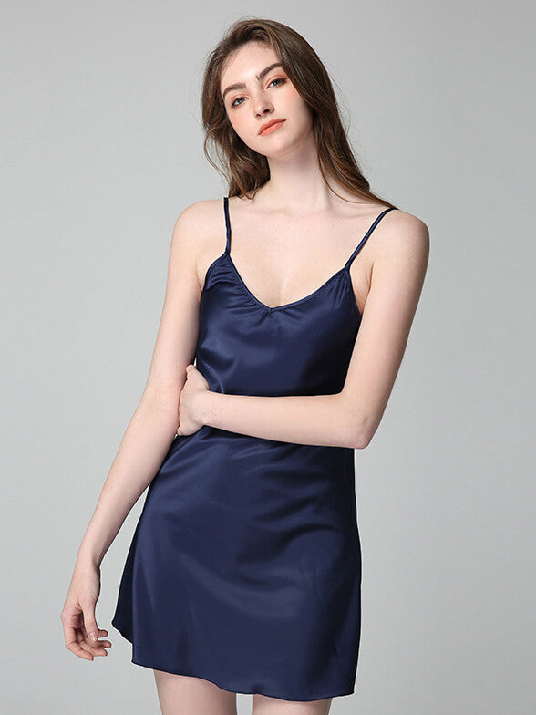 19 Momme Long Silk Nightgown and Robe Set with Piping