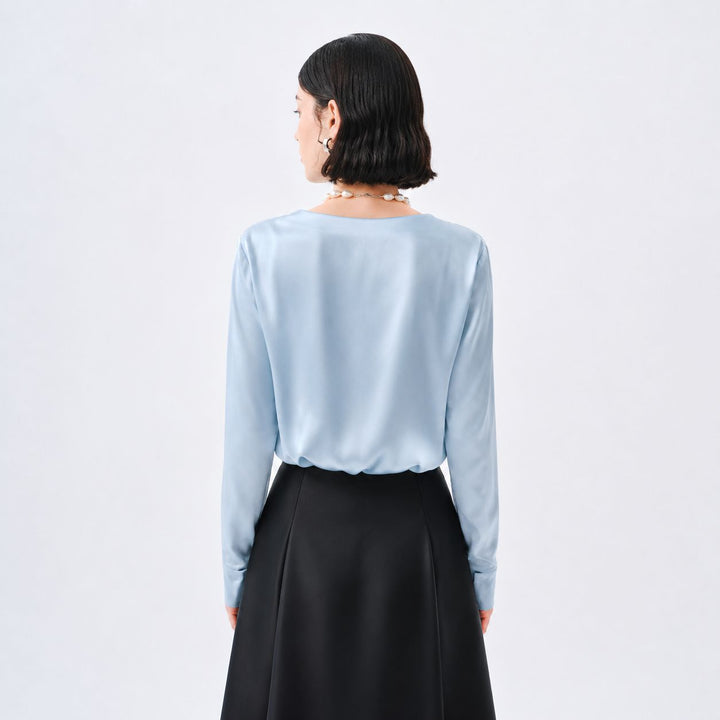 22 Momme Long Sleeve Cowl Neck Silk Blouse for Women