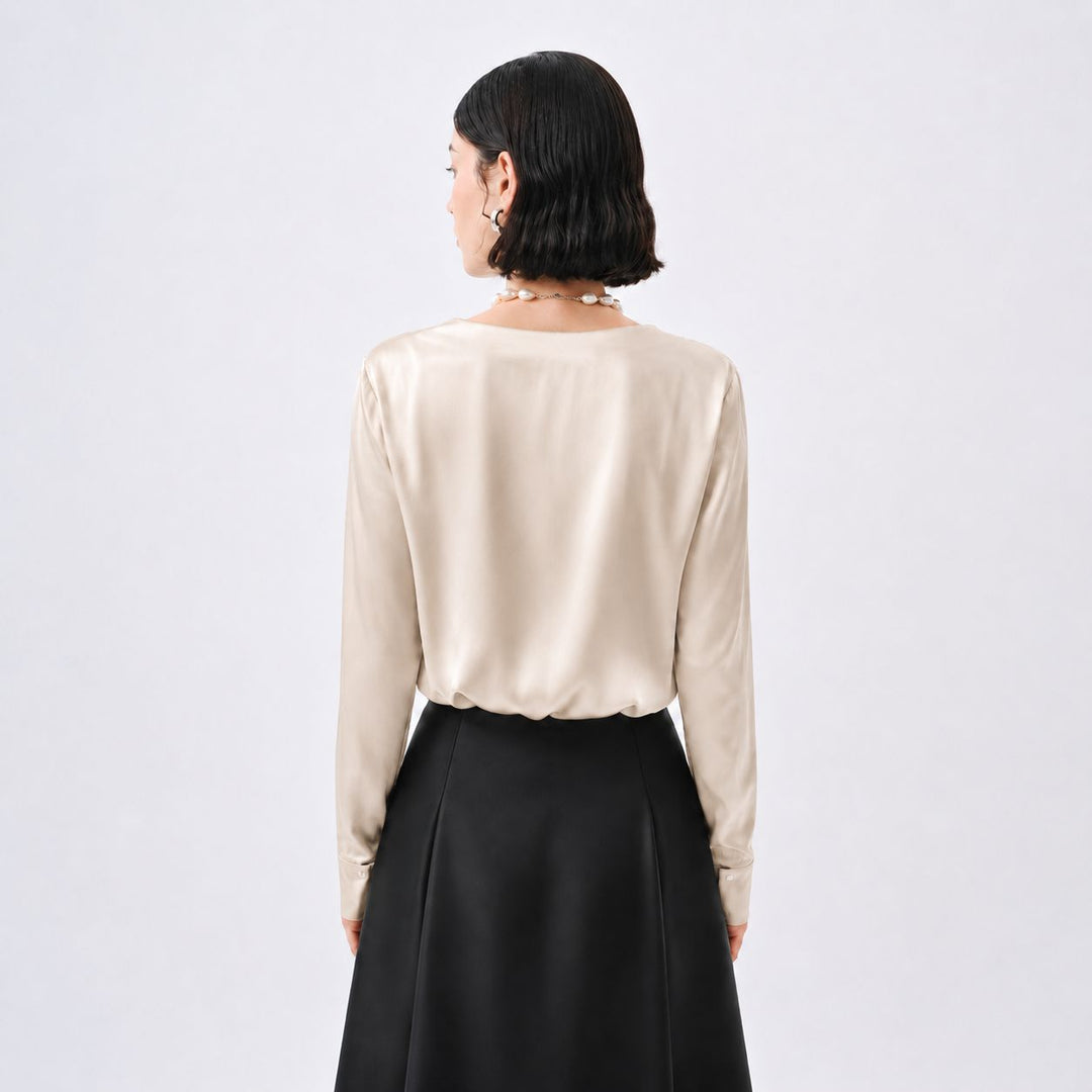 22 Momme Long Sleeve Cowl Neck Silk Blouse for Women
