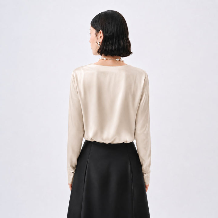 22 Momme Long Sleeve Cowl Neck Silk Blouse for Women
