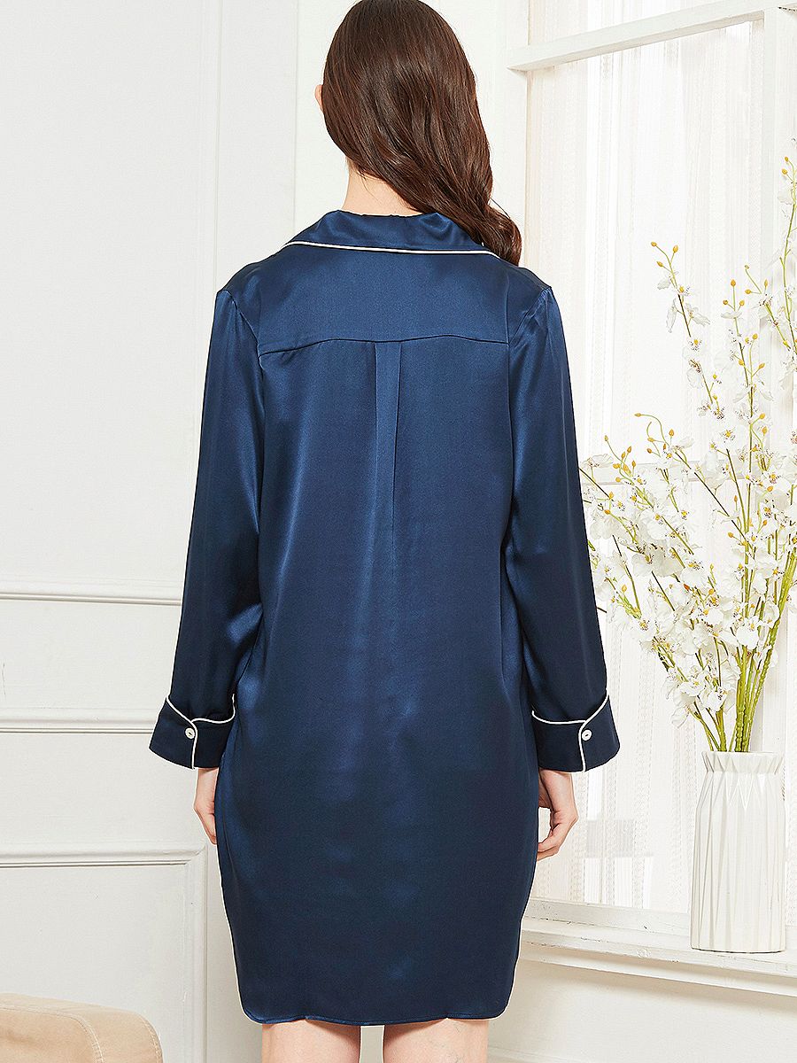 22 Momme Luxurious Roll Cuff Silk Button-Down Nightshirt