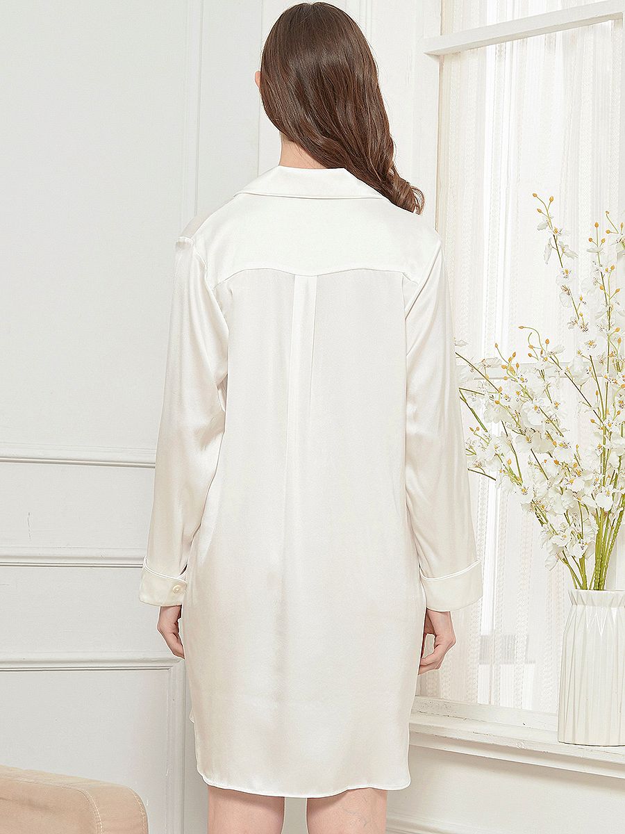 22 Momme Luxurious Roll Cuff Silk Button-Down Nightshirt