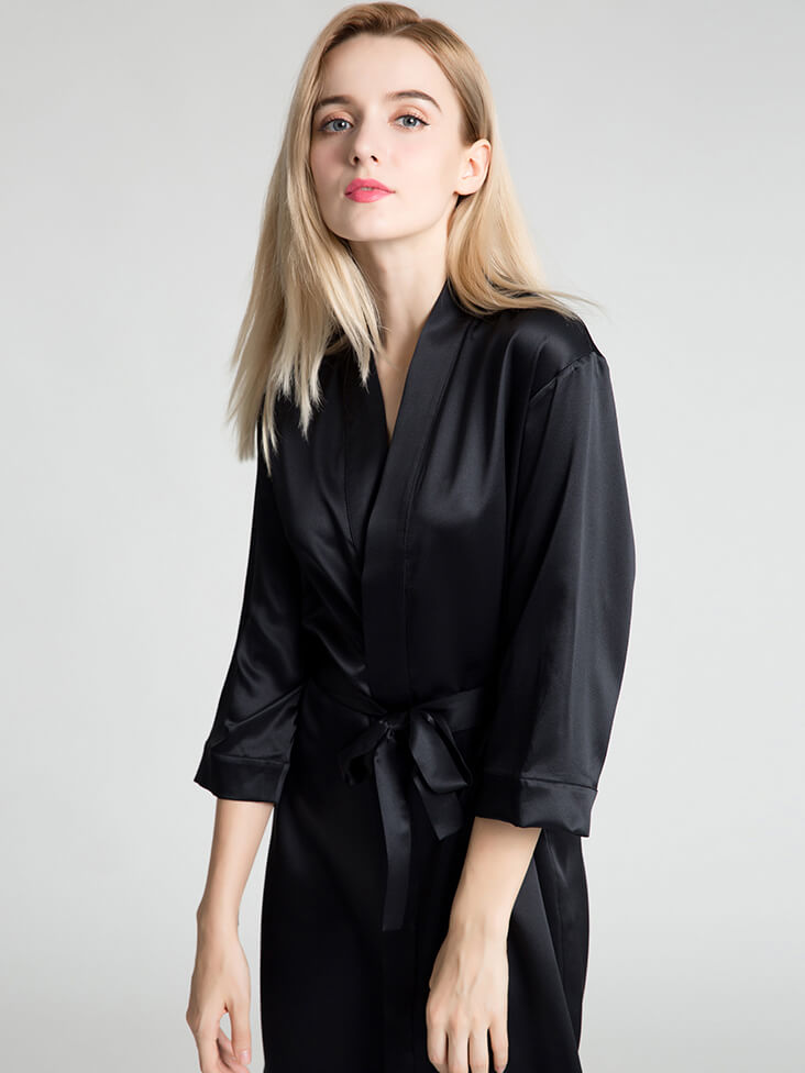 19 Momme Short Silk Robe with Waist Tie for Women
