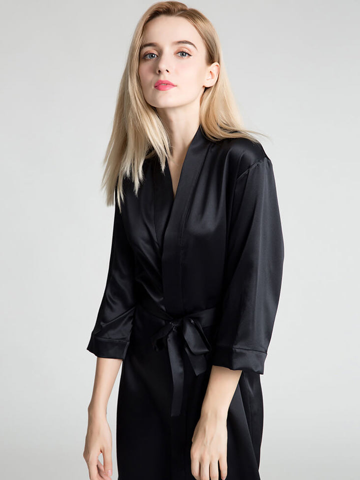19 Momme Short Silk Robe with Waist Tie for Women