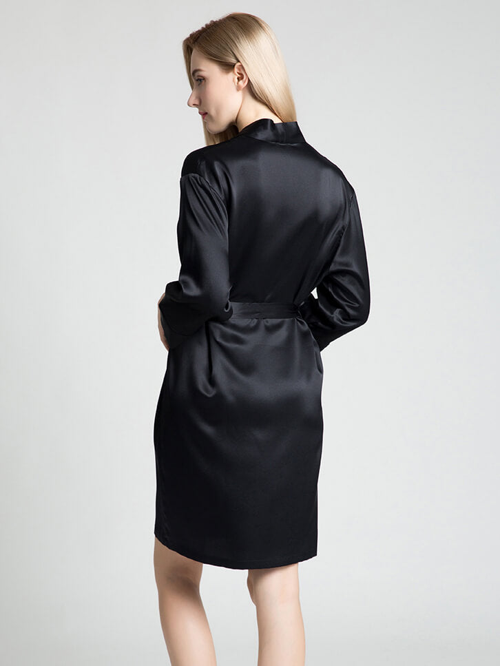 19 Momme Short Silk Robe with Waist Tie for Women